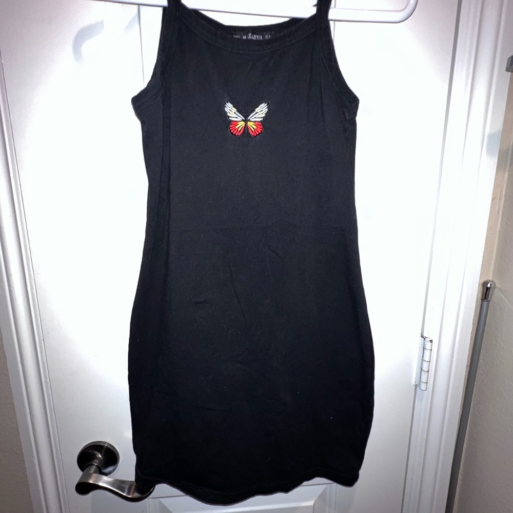 Black Butterfly Embroidered Tank Dress by Zaful